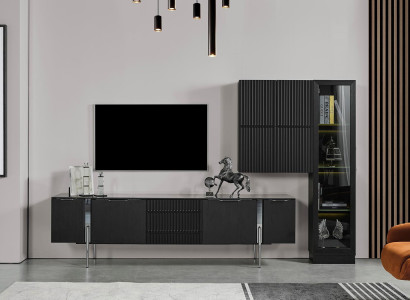 Black TV lowboard designer living room furniture luxury wall cabinet 3 pieces
