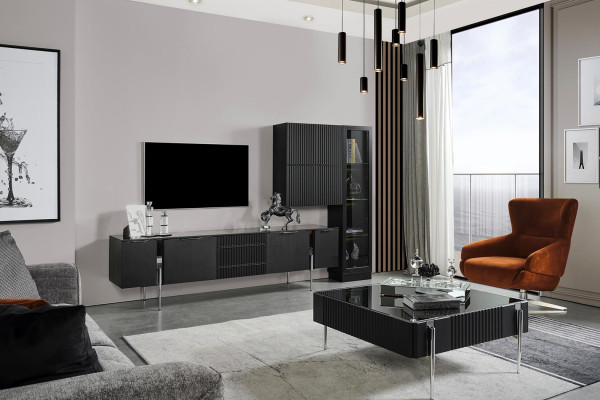 Black TV lowboard designer living room furniture luxury wall cabinet 3 pieces