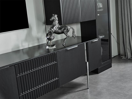 Black TV lowboard designer living room furniture luxury wall cabinet 3 pieces