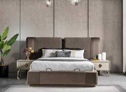 Brown Bedroom Set Designer Double bed 2x Bedside tables Luxury Furniture