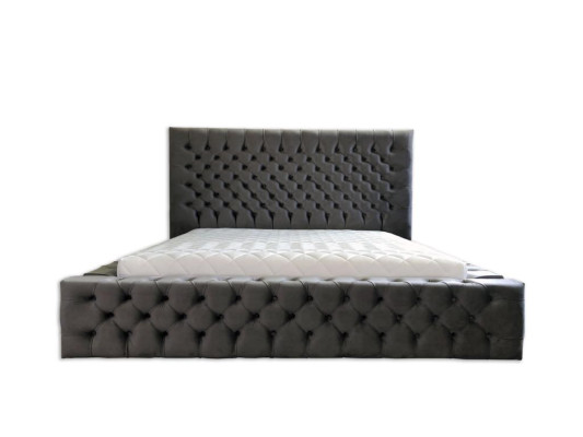 Chesterfield Gray Double Bedroom Wooden Furniture Design Elegant Upholstery Fabric