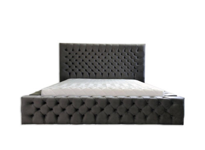 Chesterfield Gray Double Bedroom Wooden Furniture Design Elegant Upholstery Fabric