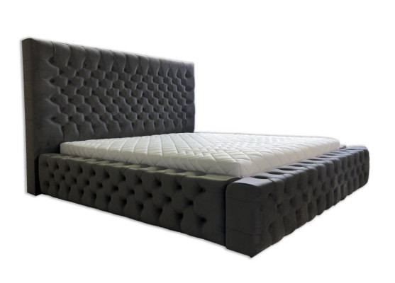 Chesterfield Gray Double Bedroom Wooden Furniture Design Elegant Upholstery Fabric