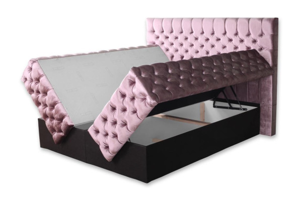 Chesterfield Pink Double Bedroom Wooden Furniture Design Elegant Upholstery Fabric -