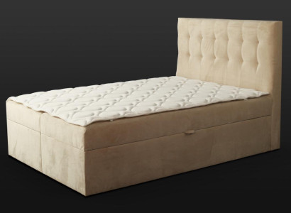 Chesterfield Bed Beige Bedroom Wooden Furniture Design Elegant Upholstery Fabric