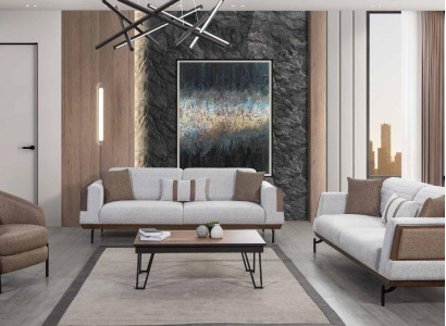 Gray-Brown Sofa set 3+3+1 Seater Living room Set + Luxury Coffee table