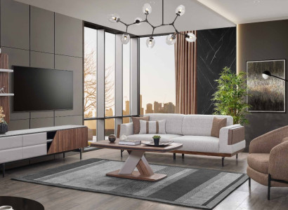Modern living room set 3-seater coffee table TV lowboard wall shelf 5 pieces