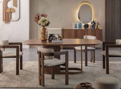 Modern Dining room Set Dining table 4x Chairs Chest of drawers Mirror Designer Furniture