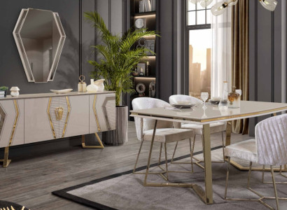 Designer White Dining room Suite Dining set Dining table 4x Chairs 7pcs