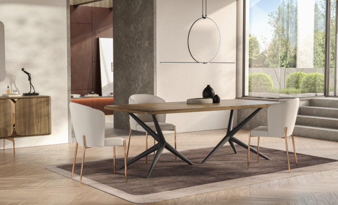 White -Brown Dining room Suite Modern Dining table + 4x Chairs 5-piece set