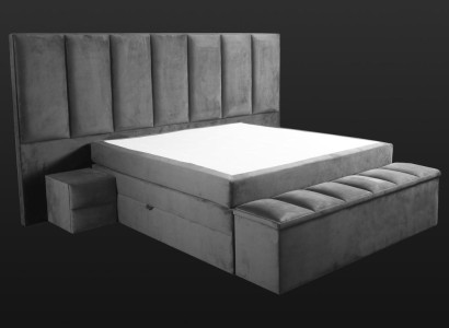 Gray Double bed +2x Bedside tables Classic s bedroom furniture design more elegant