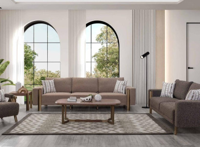 Sofa set 4+3+1 Seater Living room Set Complete Textile Sofa Armchair Wood new