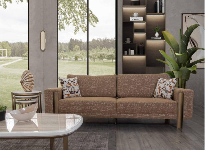 Sofa 3 Seater Brown Elegant Modern Luxury Design Wood Furniture Upholstery Fabric new