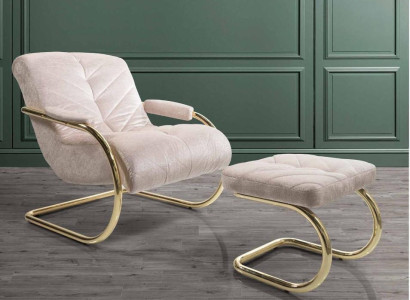 Armchair Stool Living room Design Beige Modern Set Suite Upholstery Relax 2pcs