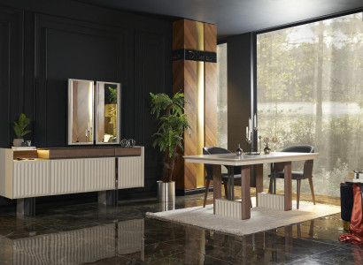 Dining room Set Dining table 4x Chairs Chest of drawers Mirror Modern Set White Dining set