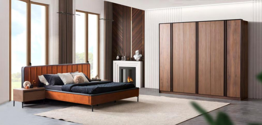 Luxury Bedroom Set Bed + 2x Bedside tables Modern Wardrobe Wood new