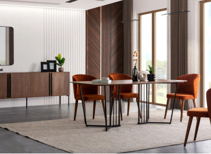 Dining room Set Dining table 4x Chairs Chest of drawers Mirror Modern Set Brown Dining set