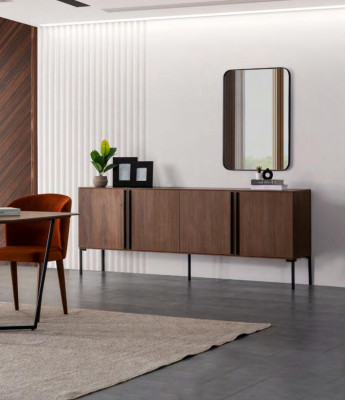 Dining room Set Dining table 4x Chairs Chest of drawers Mirror Modern Set Brown Dining set