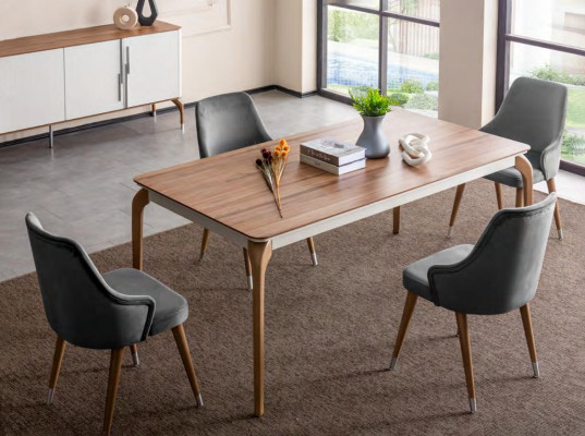 Complete Set Dining table 4x Chairs Dining room Set Ess Group Wood Table Tables 5pcs
