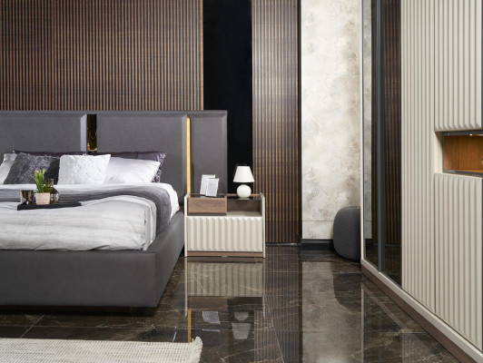 Modern Set Bedroom Bed 2x Bedside tables 3pcs Luxury Complete Set Design