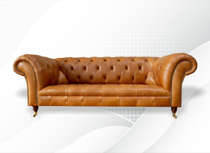 Chesterfield 3 Seater Couches Nut Brown Modern Design Leather Sofa Creative Furniture