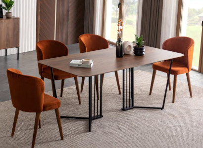 Luxury Dining room set Dining table 4x Chairs Wood Chair Textile Dining set Suite new