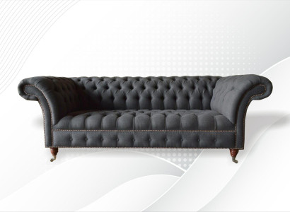 Chesterfield 3 Seat Textile Dark Gray Modern Design Couches Sofa Furniture Designer
