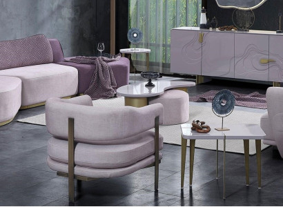 Living landscape sofa set Large pink fabric sofas Modern set 5-piece sofa