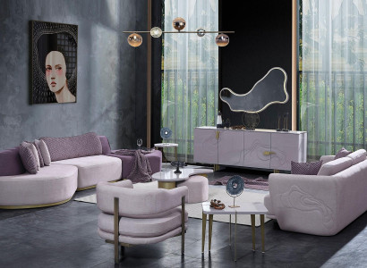 Sofa set Large Living landscape Pink fabric sofas Modern set 7 pieces