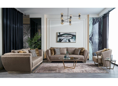 Fabric sofas sofa set three-seater upholstered sofa brown set 3-piece modern