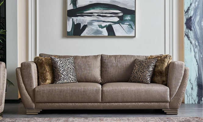 Fabric sofas sofa set three-seater upholstered sofa brown set 3-piece modern