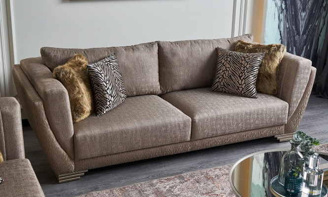 Fabric sofas sofa set three-seater upholstered sofa brown set 3-piece modern