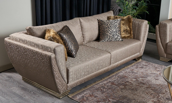Fabric sofas sofa set three-seater upholstered sofa brown set 3-piece modern