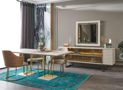 Dining set dinette Dining room furniture Dining table Dining room 9pcs Wood Beige