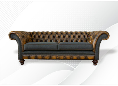 Chesterfield Yellow Leather Designer Modern Design Furniture Luxury Living room 3 Seater