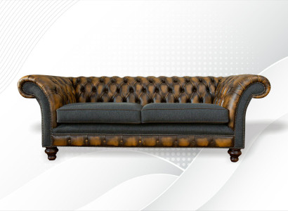 Chesterfield Yellow Leather Designer Modern Design Furniture Luxury Living room 3 Seater