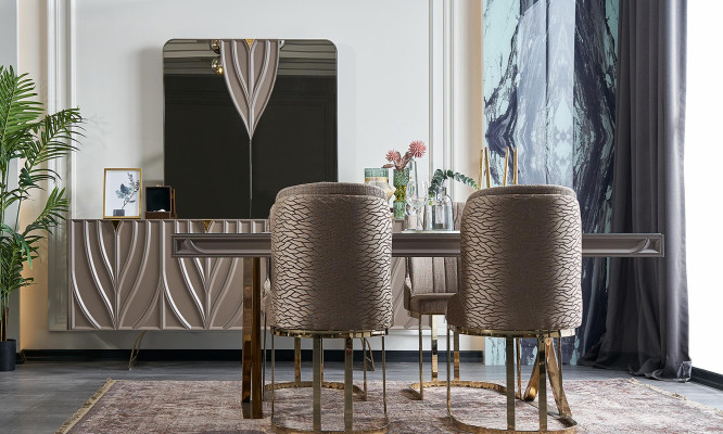 Dining table Dining set Dining room Wood Brown Set 7-piece Chairs Luxury