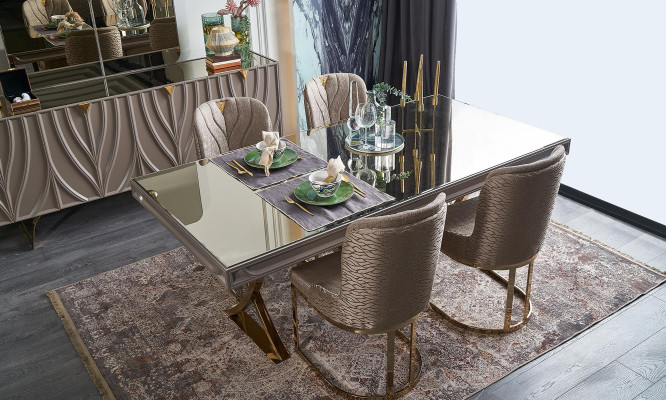 Dining table Dining set Dining room Wood Brown Set 7-piece Chairs Luxury