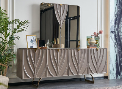 Sideboard Suite Sideboard with Mirror Dining room Wood Brown Wardrobe