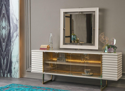 Sideboard Suite Sideboard with Mirror Dining room Wood Beige Chest of drawers