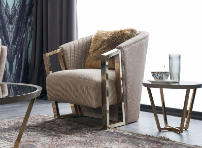 Modern Armchair Single Seater Fabric Living room Brown Upholstery Seater Seat