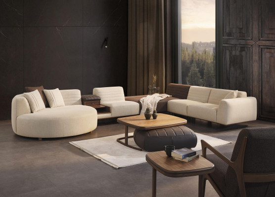 Living room Suite Corner sofa U-shape new Armchair Luxury Wood Coffee table Stool