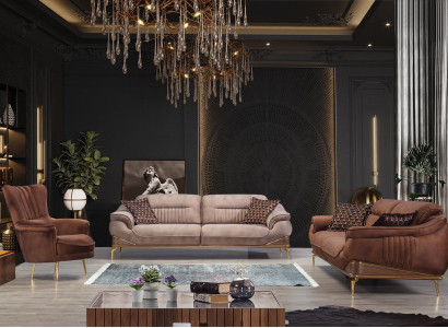 Living room set 2x three-seater sofa luxury armchair furnishings design couch