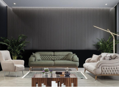 Modern Living room Complete 2x Three Seater Sofa Designer Armchair Furnishings