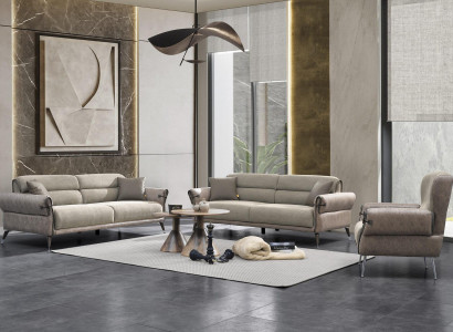 Living room luxury set 3 pieces 2x sofa three-seater Furnishings Armchair Upholstered furniture
