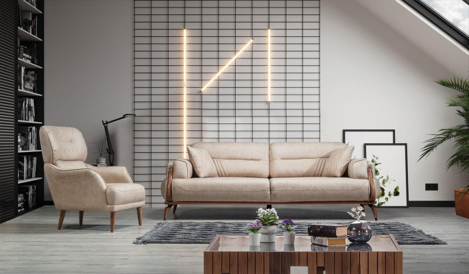 Sofa Suite 2-piece Living room Sofa Three-seater Designer Armchair Luxury Upholstered furniture