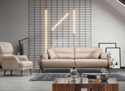 Sofa Suite 2-piece Living room Sofa Three-seater Designer Armchair Luxury Upholstered furniture