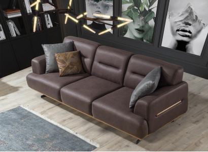 Brown Sofa Living room Couch Three Seater Luxury Furnishings Upholstery Furniture