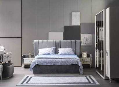 Design Bedroom Set 6 pcs. Bed Complete Console Bedside table Wardrobe