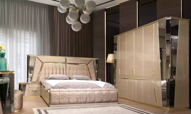 Bedroom Set 4 pcs Complete's Bed 2x Bedside tables Wardrobe Luxury